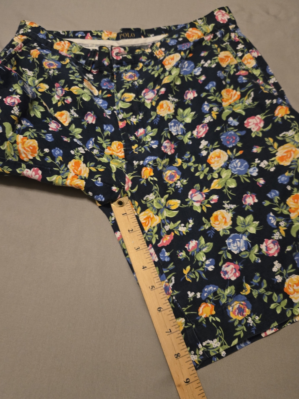Polo Ralph Lauren Linen Shorts Mens 31 Navy with Bright Floral Design Preppy